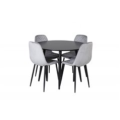 Ruokailuryhmä - Ruokapöytä Pla za ø 100 cm - Musta + 4 ruokapöydän tuolia Polar Diamond - Harmaa Velvet / Musta