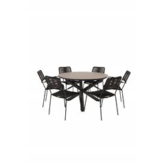 Llama Round Dining Table 120 - Black Alu / Brown HPL, Lindos Armchair - Black Alu / Black Rope_6