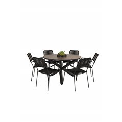 Llama Round Dining Table 120 - Black Alu / Brown HPL, Lindos Armchair - Black Alu / Black Rope_6