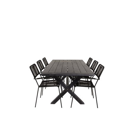 Rives Dining Table 200*100cm - Black Acacia, Lindos Armchair - Black Alu / Black Rope_6