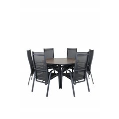 Llama Round Dining Table 120 - Black Alu / Brown HPL, Copacabana Recliner Chair - Black/Black_6