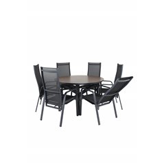 Llama Round Dining Table 120 - Black Alu/Brown HPL, Copacabana Recliner -tuoli