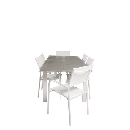 Albany Table - 152/210 - valkoinen/harmaaSanTorini Arm Chair (Valkoinen alu/valkoinen tekstiili)