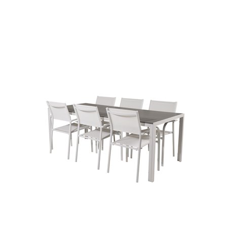 Udendørs bord 205 * 90 - Hvid / Grå San torini Lænestol (stabelbar) - Hvid Alu / Hvid Textilene_6