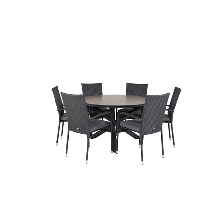 Llama Round Dining Table 120 - Black Alu / Brown HPL, Anna Chair - Black_6