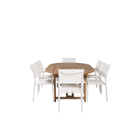 Kenya Oval Dining Table 180/240*120*H75 -Teak, Santorini Arm Chair (Stackable) - White Alu / White Textilene_6