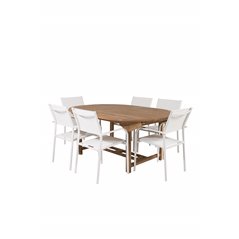 Kenya Oval Dining Table 180/240*120*H75 -Teak, Santorini Arm Chair (Stackable) - White Alu / White Textilene_6