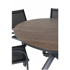 Llama Round Dining Table 120 Black Alu / Brown HPL SanTorini Arm Chair Black Alu/Black Textilene (käytetty)