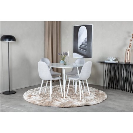 Plaza Round Table 100 cm - White top / White Legs, Polar Dining Chair - White Legs - Light Grey Fabric_4