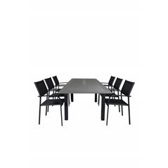 Albany Pöytä - 152/210 Black/Grey+SanTorini Arm Chair Black Alu/Black Textilene (käytetty)