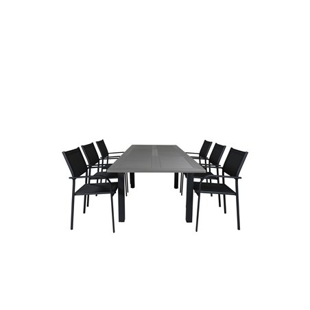 Albany Table - 152/210 - Black/Grey+Santorini Arm Chair (Stackable) - Black alu / Black Textilene_6