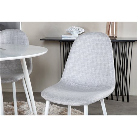 Plaza Round Table 100 cm - White top / White Legs, Polar Dining Chair - White Legs - Light Grey Fabric_4