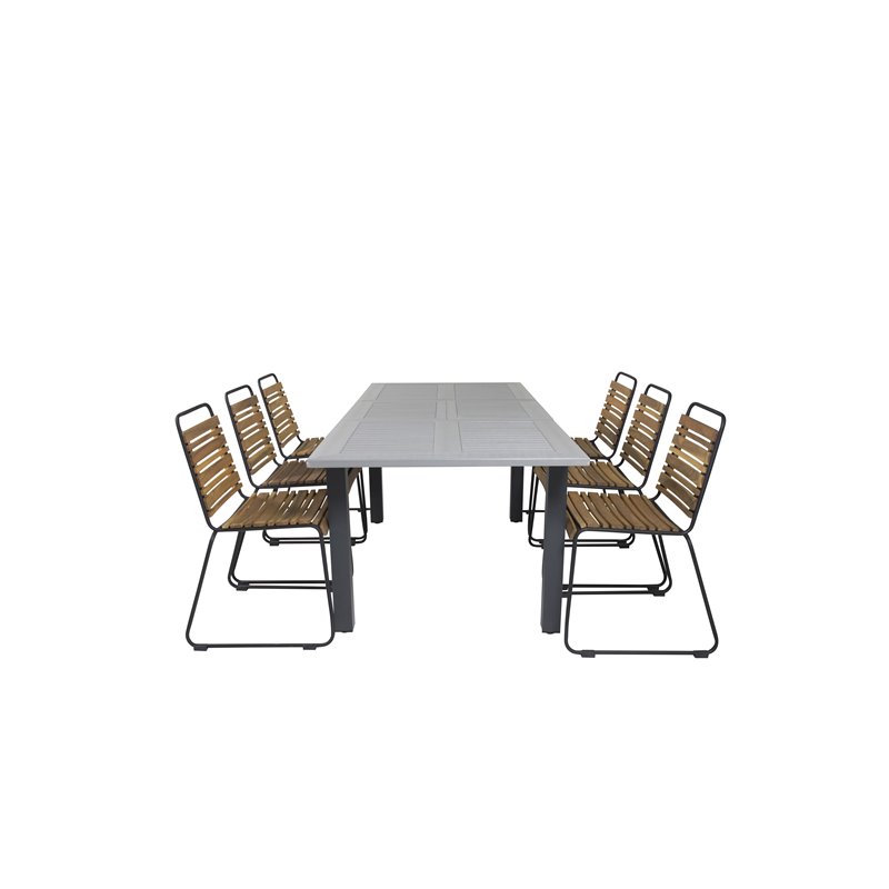 Albany Table - 160/240 - Black/Grey, Bois Dining Chair - Black Alu / Acacia