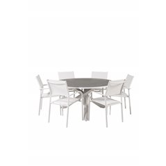 Copacabana Table ø 140 - White/Grey, Santorini Arm Chair (Stackable) - White Alu / White Textilene_6