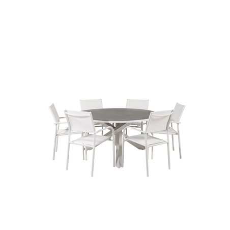 Copacabana Table ø 140 - White/Grey, Santorini Arm Chair (Stackable) - White Alu / White Textilene_6