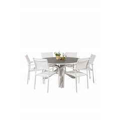 Copacabana Table ø 140 - White/Grey, Santorini Arm Chair (Stackable) - White Alu / White Textilene_6