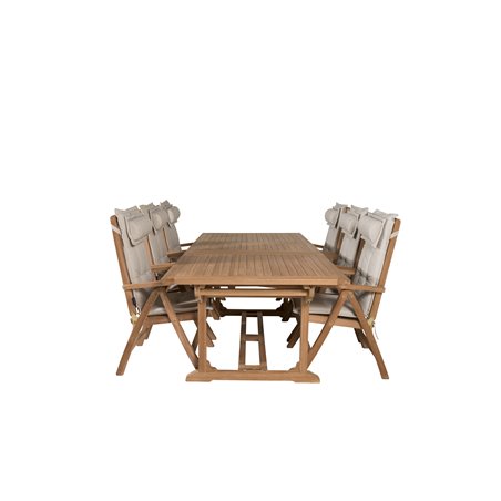 Kenya Dining Table 195/295*110*H75 - Teak, Kenya 5-position Folding Chair - Teak_6