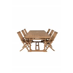 Kenya Dining Table 195/295*110*H75 - Teak, Kenya Folding Chair - With Armrest - Teak_6