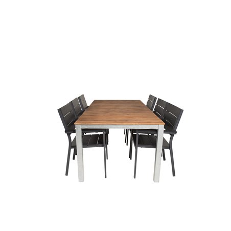Zenia Dining Table 200*100 - Acacia / Zink, Levels Chair (stackable) - Black Alu / Black Aintwood_6