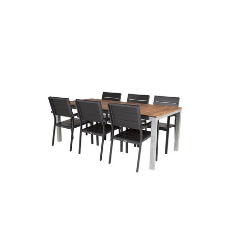Zenia Matbord 200 * 100 - Acacia / Zink, nivå stol (stapelbar) - svart Aluminium / svart aintwood_6