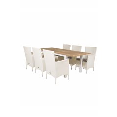 Panama - Table - 152/210*90 - Vit Alu/Teak, Malin Karmstol med dyna - Vit / grå dyna_6