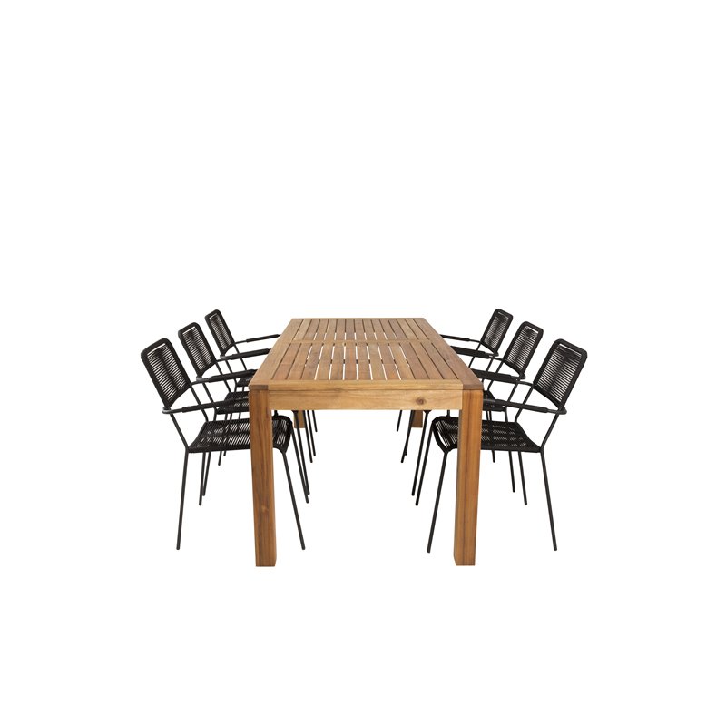 Little John Dining Table – 200*90*H76 – Acacia, Lindos Armchair – Black Alu/Black Rope