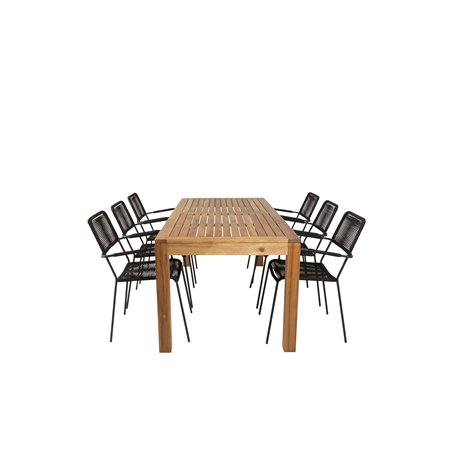 Little John Dining Table – 200*90*H76 – Acacia, Lindos Armchair – Black Alu/Black Rope