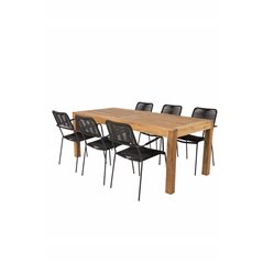 Little John Dining Table - 200*90*H76 - Acacia, Lindos Armchair - Black Alu / Black Rope_6