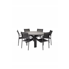 Parma - Table ø 140 - Black Alu /Grey Aintwood, Santorini Arm Chair (Stackable) - Black alu / Black Textilene_6