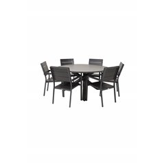 Parma - Table ø 140 - Black Alu /Grey Aintwood, Levels Chair (stackable) - Black Alu / Black Aintwood_6