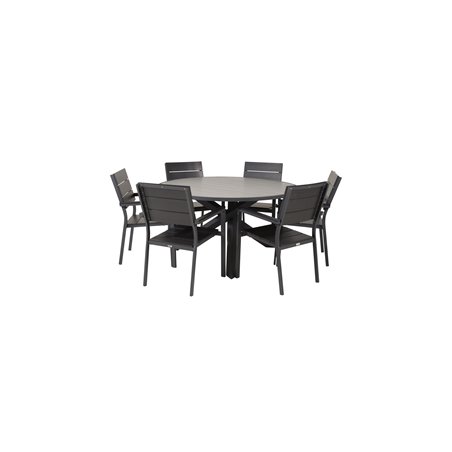 Parma - Table ø 140 - Black Alu /Grey Aintwood, Levels Chair (stackable) - Black Alu / Black Aintwood_6