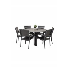 Parma - Table ø 140 - Black Alu /Grey Aintwood, Levels Chair (stackable) - Black Alu / Black Aintwood_6