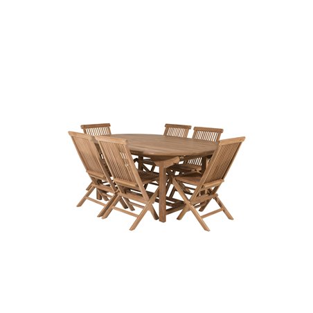 Kenya Oval -ruokapöytä 180/240*120*H75-Teak Kenya Folding Chair W/o Armrest (käytetty)