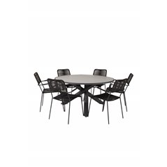 Parma - Table ø 140 - Black Alu /Grey Aintwood, Lindos Armchair - Black Alu / Black Rope_6