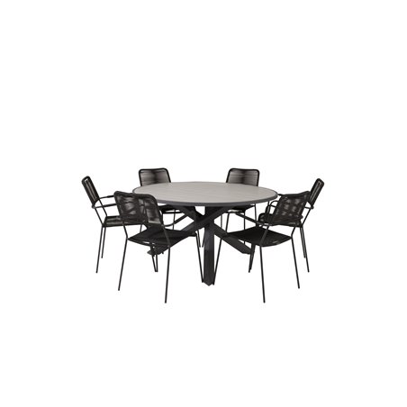 Parma - Table ø 140 - Black Alu /Grey Aintwood, Lindos Armchair - Black Alu / Black Rope_6