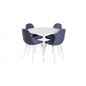 Plaza Round Table 100 cm - White top / White Legs, Polar Dining Chair - White Legs - Blue Fabric_4