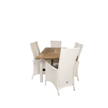 Panama - Table - 152/210*90 - Vit Alu/Teak, Padova Chair (Recliner) - White/Grey_6