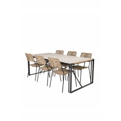 Texas Dining Table 200*100 - Black Alu / Teak / Grey Spray stone, Lindos - Armchair - Black Alu / Latte Rope_6