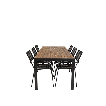 Bois Dining Table 205*90cm - Black Legs / Acacia, Lindos Armchair - Black Alu / Black Rope