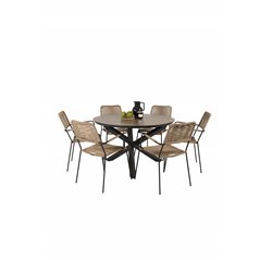 Llama Round Dining Table 120 - Black Alu / Brown HPL, Lindos - Armchair - Black Alu / Latte Rope_6