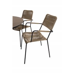 Llama Round Dining Table 120 - Black Alu / Brown HPL, Lindos - Armchair - Black Alu / Latte Rope_6