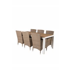 Bois Dining table 205*90cm - White Alu / Acacia , Malin Armchair - Nature/Sand_6