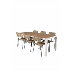 Bois Dining table 205*90cm - White Alu / Acacia , Lindos - Armchair - Black Alu / Latte Rope_6
