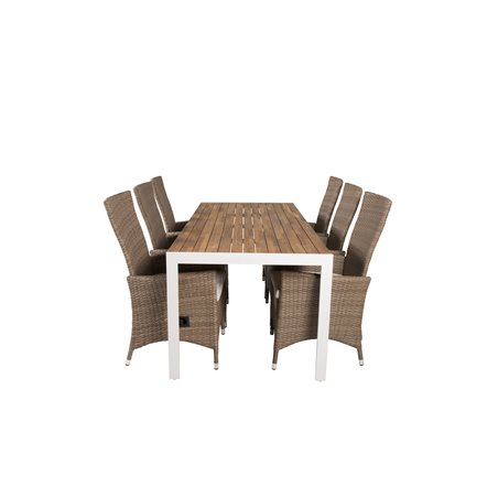 Bois Dining table 205*90cm - White Alu / Acacia , Padova Chair (Recliner) - Nature/Nature_6