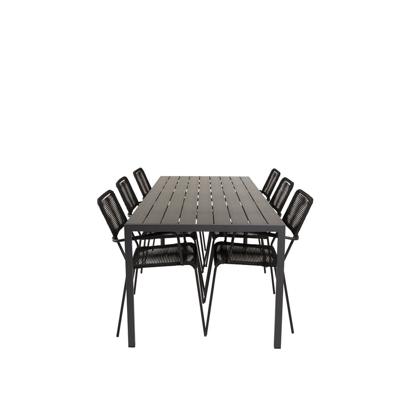 Break Table 205*90 – Black/Black, Lindos Armchair – Black Alu/Black Rope