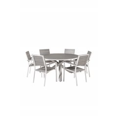 Copacabana Table ø 140 - White/Grey, Levels Chair (stackable) - White Alu / Grey Aintwood_6