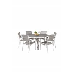 Copacabana Table ø 140 - White/Grey, Levels Chair (stackable) - White Alu / Grey Aintwood_6