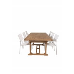 Kenya Dining Table 195/295*110*H75 - Teak, Santorini Arm Chair (Stackable) - White Alu / White Textilene_6