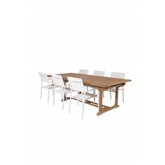 Kenya Dining Table 195/295*110*H75 - Teak, Santorini Arm Chair (Stackable) - White Alu / White Textilene_6