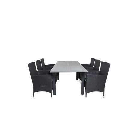 Albany Table - 160/240 - Black/Grey, Malin Armchair - Black/Grey_6